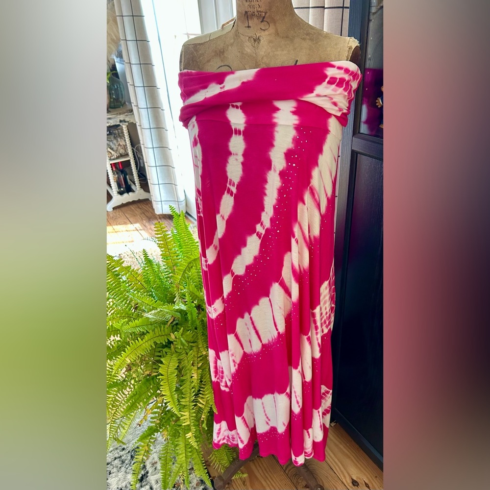 Pink Tie-Dye Off-Shoulder Dress/Skirt